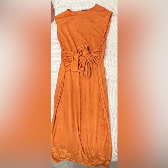 Zara Vibrant Orange with florals Midi Dress - Picture 2 of 3